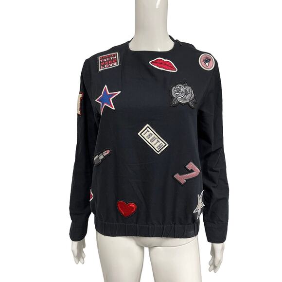MSGM Tops - MSGM Black Cotton Patch Embroidered Pullover Sweatshirt Top Size 42 US 6